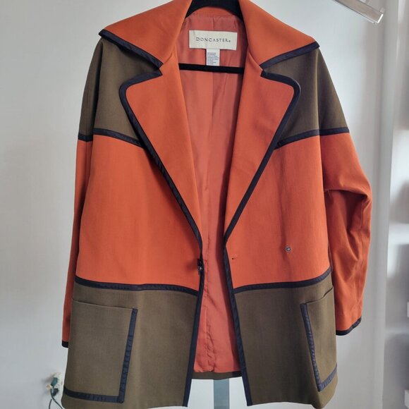 DON CASTER Woman’s Orange Colorblock Coat / Jacket (Size: Small) - Picture 3 of 16